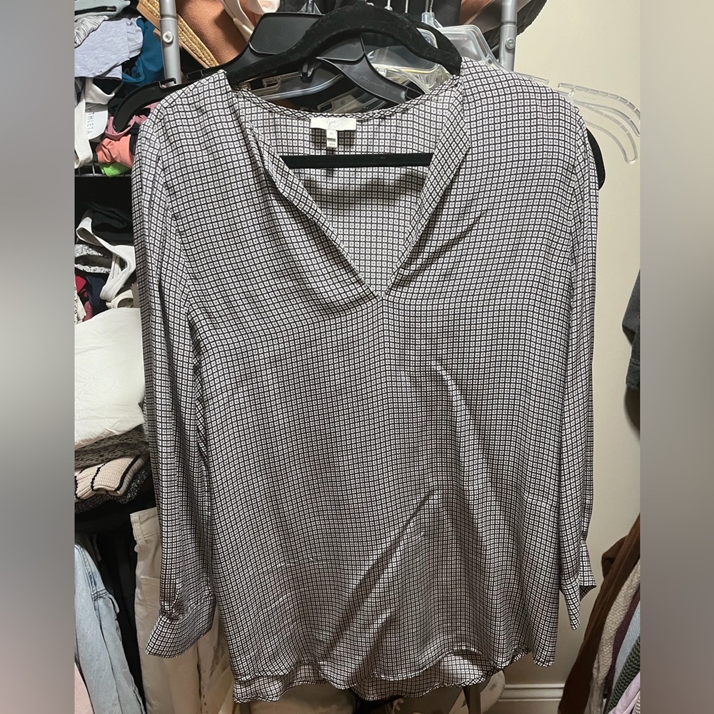 Joie Black and White Grid silk Blouse